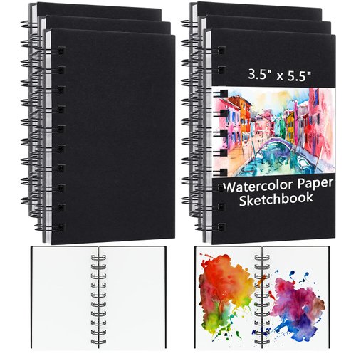 6 Pcs Watercolor Paper Sketchbook 3.5 x 5.5 in 24 Sheets Mini Watercolor Journal Pocket Watercolor Notebook 140 LB Cold Press Watercolor Painting Book for Trip Art Supplies
