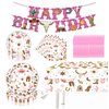 82Pcs Western Cowgirl Birthday Party Decorations Cowgirl Party Supplies Include Birthday Banner Plate Napkin Tablecloth Knives for Wild West Cowgirl Theme Birthday Party Decorations Dinnerware
