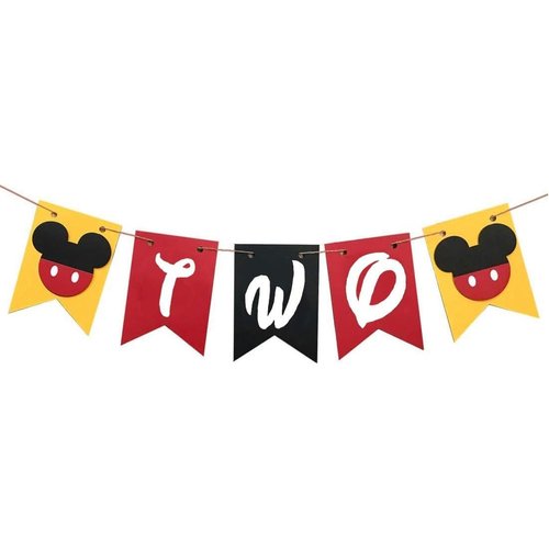 Mickey Two Banner High Chair Banner 2nd Birthday Decorations Two HighChair Banner for Boy Girl Mickey 2nd Birthday Decorations Party Supplies