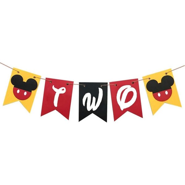 Mickey Two Banner High Chair Banner 2nd Birthday Decorations Two HighChair Banner for Boy Girl Mickey 2nd Birthday Decorations Party Supplies