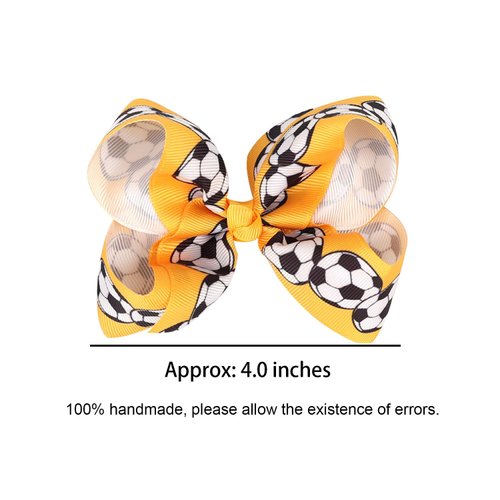 2 Pieces 4.5" Soccer Hair Bows Hair Clips, Sports Hair Bow, Soccer Grosgrain Ribbon Bow Hair Accessories for Girl Player School Team Football Birthday Party (Yellow)