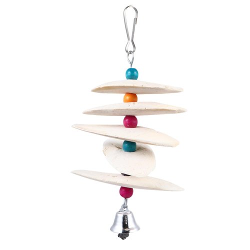UKCOCO Small Bird Toys Cuttlefish Bone Bird Cuttlebone, Cuttlefish Bones with Bell Pet Natural Chew String Bite Toy Cuddle Bone for Parakeets Bird Parrot Parakeet Food Hanging Foraging Wall