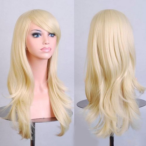 BERON Light Blonde Wigs 28 Inches Blond Wig Long Wavy Blonde Wig Cosplay Costume Wigs Wig Cap Included