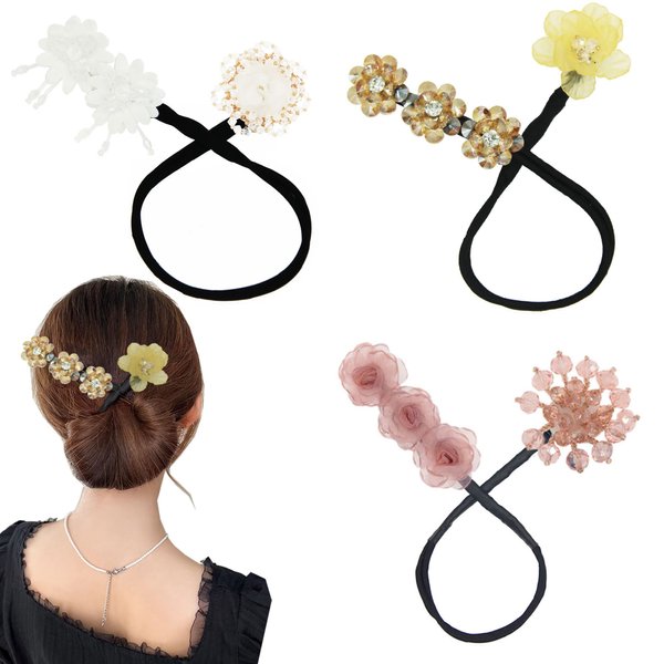 Delicate Shining Flowers Hair Bun Maker Lazy Hair Curler Bun Maker For Hair Scrunchies Hair elegant Bun Lazy Hair Curler Bun Maker Deft Bun Make For Women Girls (Style 4)
