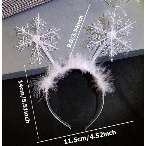 JATOMSSM 1 Pack Christmas Headbands for Women Girls - White Snowflake Hair Hoops Glitter Hairbands Xmas Crown Head Boppers Headpieces for Christmas Holiday Party Decorations Hair Accessories
