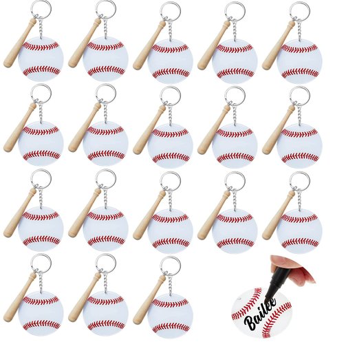 Taiyin 18 Set Baseball Softball Acrylic Keychain Kit for Sublimation Vinyl Sticker DIY Crafting Keychain Luggage Tag Label for Sports Favor(Baseball)