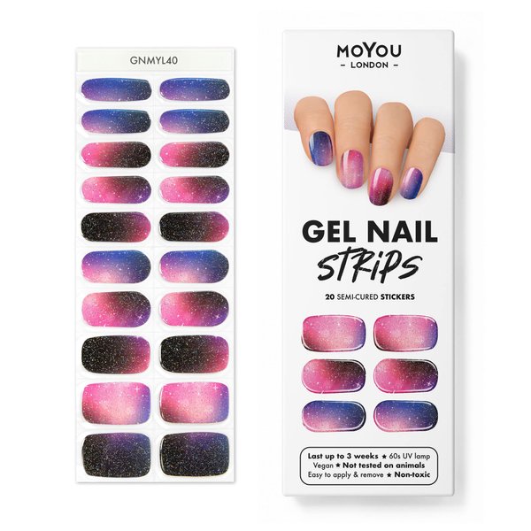 MOYOU LONDON Semi Cured Gel Nail Strips Marble 20 Pcs. UV Gel Nail Wraps for Salon-Quality Manicure, Easy to Apply, Trim, & Remove