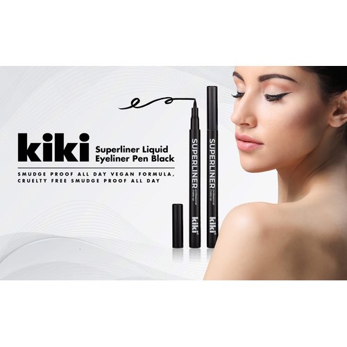 kiki Superliner Liquid Eyeliner Pen Black, Smudge proof All Day Vegan Formula, Cruelty Free Smudge Proof All Day