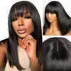 Starmo Bob Wig with Bangs Human Hair Wigs Glueless Wigs Straight Layered Bob Wigs with Bangs 4x2 Transparent Lace Bob Wigs Black for Women 14 Inch
