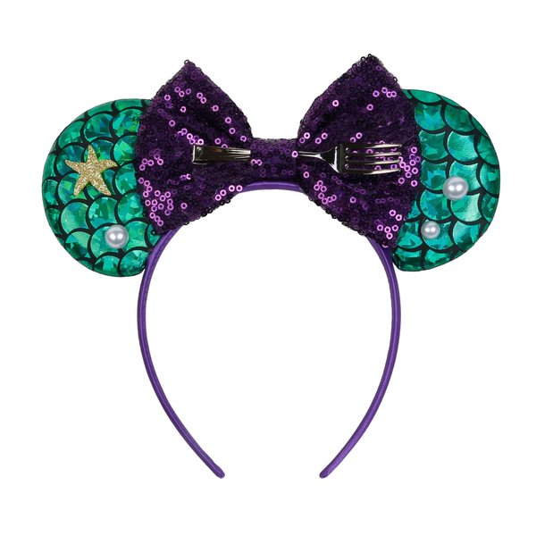 WOVOWOVO Mouse Ears Headbands for Women Girls Sparkle Purple Bow Hairbands Christmas New Year Cosplay Costume Princess Party Decorations