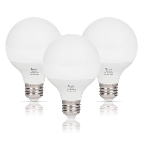 Simba Lighting LED Vanity Globe G25 (G80) Light Bulb for Bathroom, Makeup Mirror | Decorative White Frosted Cover, 8W, 60W Equivalent, 120V, Standard E26 Medium Base, Daylight 5000K, Pack of 3