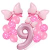 Pink Birthday Balloons Pink Bow Balloons 40 Inch Number Balloons Set for Pink Birthday Decorations 9 Year Old Girl Birthday Party Decoration Balloon Aluminum Film Balloon