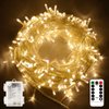 echosari String Lights Battery Powered, 33Ft 100 LED Warm White Outdoor Fairy String Lights with Remote Dimmable Timer 8 Modes for Wedding Party Garden Decoration