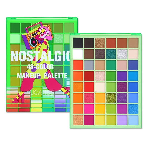 UCANBE Nostalgic Green Eyeshadow Palette - 48 Bright Bold Color Highly Pigmented Eye Shadow, Velvety Smooth Texture Matte Shimmer Glitter Eye Makeup Palletes
