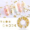 Mixed Gold Nail Charms Set Gold Nail Studs Gems Sparkling Rhinestones Metal Rivets Charms Hollow Moon Star Hearts Shaped Artificial Pearls DIY 3D Nail Art Decoration Rhinestones and Charms 1 Box