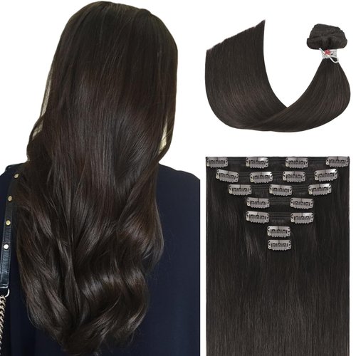 Ukira Dark Brown Hair Extensions Real Human Hair Clip in, 14 Inch 120g #2 7Pcs Clip in Hair Extensions, Remy Human Hair Clip on Extensions Soft Straight Full Head Brown Hair Extensions