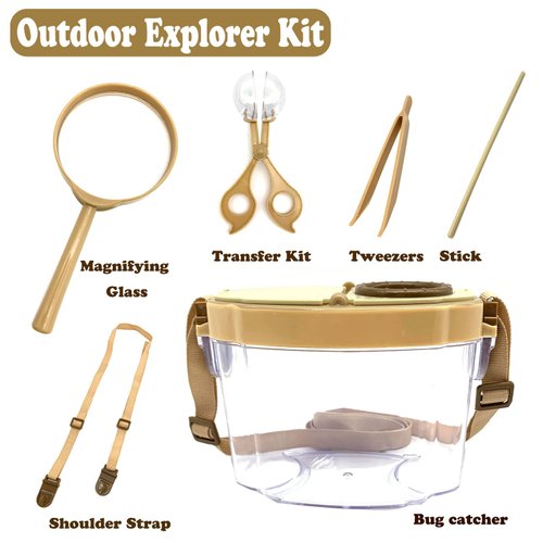 JTCJozz Bug Catcher Kit, Bug Collection Kit, Outdoor Nature Explorer Kit with Tweezers, Magnifying Glass, Science Educational Kit, Bug Observation Container for Boys and Girls (Gold)