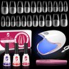 Clara Colors Nail Tips and Glue Gel Kit - Gel x Nail Kit 550Pcs Soft Gel Nail Tips Half Matte Medium Coffin Shape with Mini LED Nail Lamp,Top Coat and Primer,DIY Nail Art Fast Nail Extension Set