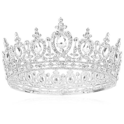 ATODEN Silver Tiara Crown for Women Girls Rhinestone Crystal Princess Queen Crown Full Round Tiara Jewelry Hair Accessories for Bridal Wedding Birthday Party Prom
