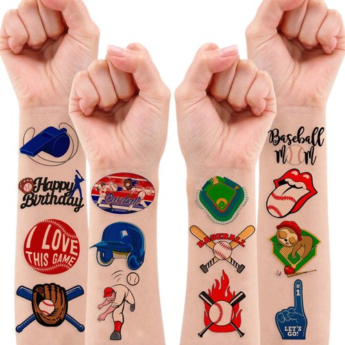 8 Sheets (96PCS) Baseball Temporary Tattoos Sports Themed Birthday Party Decorations Supplies Favors Decor Stickers for Girls Boys Kids Gifts Classroom School Prizes Rewards