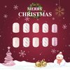 Christmas Press on Nails Short Square Fake Nails Full Cover Snowflake French Tip Glitter Design False Nails Xmas Cute Stick on Nails Winter Acrylic Artificial on Nails for DIY Nail Decoration 24Pcs
