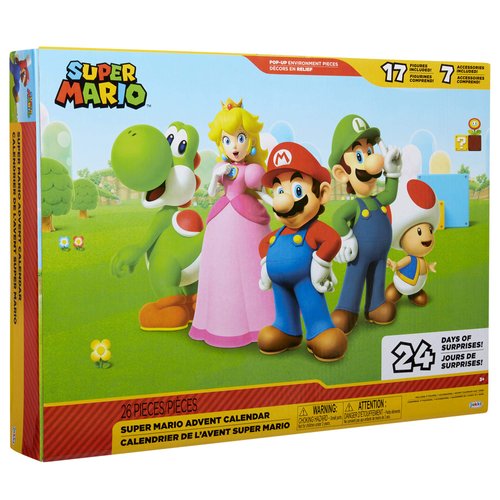 Super Mario Nintendo Advent Calendar Christmas Holiday Calendar with 17 Articulated 2.5” Action Figures & 7 Accessories, 24 Day Surprise Countdown with Pop-Up Environment [Amazon Exclusive]