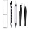 2 Pieces Rhinestone Picker Tool with 2 Pieces Tweezers, Wax Pencil for Rhinestones, Dual-Ended Nail Dotting Tool, Rhinestone Applicator Tool for DIY Nail Art (Black, White)