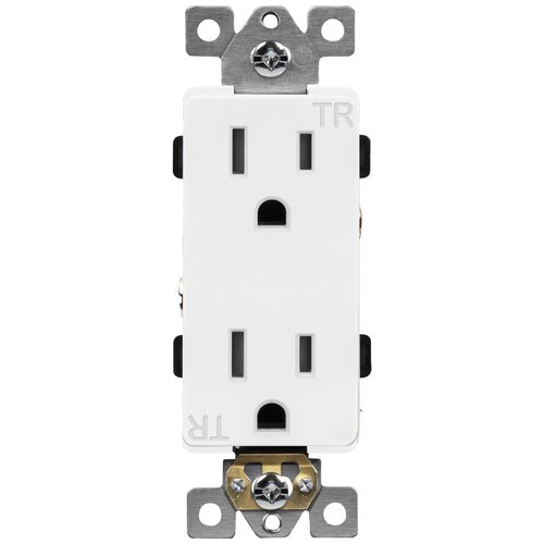 ENERLITES Industrial Grade Decorator Outlet, 15A 125V, Tamper-Resistant Duplex Receptacle, Self-Grounding, 5-15R, 2-Pole, 3-Wire Grounding, UL Listed, 63150-TR, White (10 Pack)