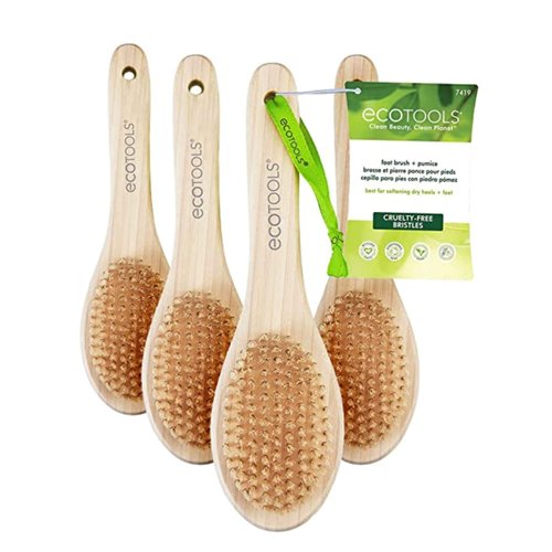 EcoTools Foot Brush + Pumice, Foot Scrubber Brush for Cleansing & Dead Skin Removal, Reveal Smooth, Soft Feet, Foot Brush for Shower & Bath, Eco-Friendly, Cruelty-Free Bristles, 4 Count