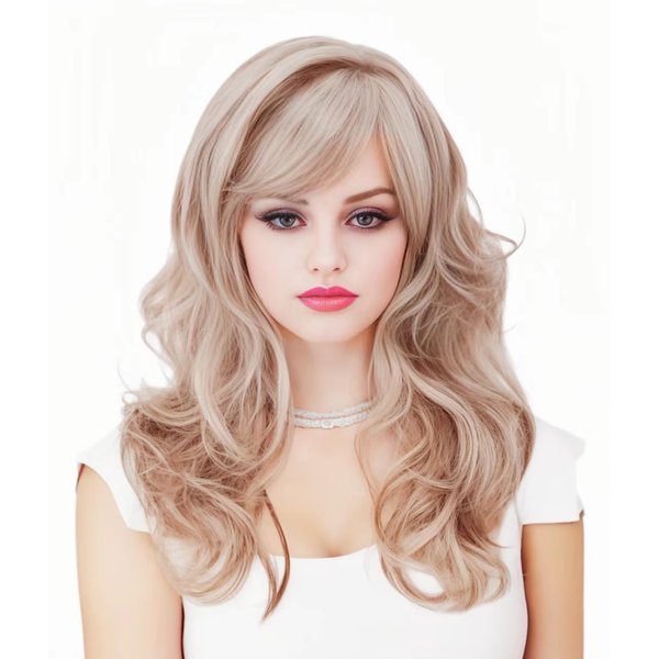 Gerulyss Long Blonde mix Brown Wig for Women Retro Wavy Wig with bangs Costume Wig for Halloween,Daily Use