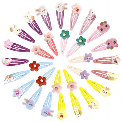 Binrina Hair Clips Set, 30PCS Cute Metal Hair Clips Candy Color Cartoon Design Flower Petal Cloud Hairpins for Girls Kids Party Birthday