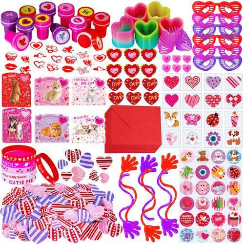 234 Pack Valentine&#39;s Day Party Favors Supplies Gift Exchage Cards Heart Glasses Bracelets Heart S...