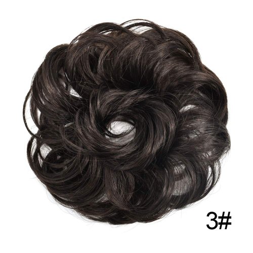 Messy Rose Bun Hair Piece Synthetic Hair Scrunchies Extension Curly Wavy With Elastic Rubber Band Ponytail Hair Extensions Tousled Updo Hairpieces for Women Girls(3# Brownish Brown)