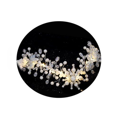 Woeoe Pearls Led Queen Tiara and Crown Silver Bride Wedding Crowns Crystal Bridal Women Crown Headband Light Up Princess Tiaras for Birthday Party Bridesmaids