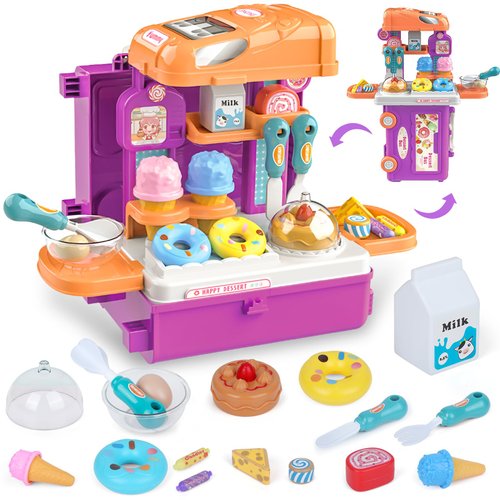 Play Food Set - Pretend Play Toddler Candy Toy with Ice Cream Toy, Donut, Milk, Cheese Fake Food Bake Dessert Toy Kids Kitchen Accessorise 39 PCS Ideal Gift for Girls, Boys Ages 3+