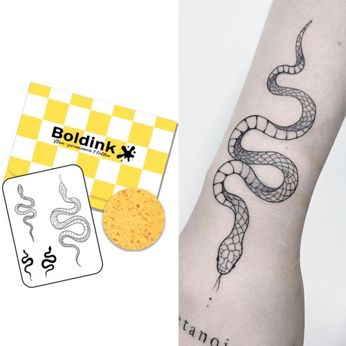 Boldink Semi-permanent tattoos, realistic fake tattoos, last 7-15 days, waterproof non-reflective temporary tattoo stickers, cruelty-free, uniquely designed exquisite packaging（Snake）