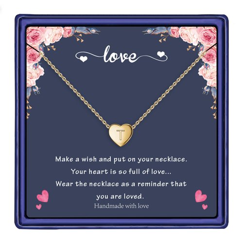 Hidepoo Jewelry Gifts Heart Initial Necklace, 14K Gold Filled Tiny Heart Necklaces for Women Heart Letter T Initial Necklace Jewelry Gifts Birthday Gifts Initial Heart Necklaces for Women Gifts