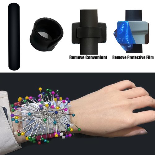 Magnetic Wristband for Hair Stylist, 4 Pieces Hair Braiding Tool with Edge ＆Teasing Brush, Rat Tail Comb, Braider Wristband for Black Hair, Daily Silicone Sewing Pincushion (Black)