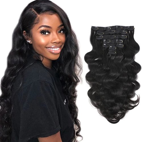 Kislemon Body Wave Clip in Hair Extensions for Black Women Human Natural Color Full Head Brazilian Virgin Hair，7Pcs with 16Clips,120 Gram (20inch, hair), 20 Inch