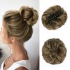 SOFEIYAN Claw Clip Messy Bun Hair Piece Wavy Curly Hair Bun Clip in Claw Chignon Ponytail Hairpieces Synthetic Tousled Updo Hair Extensions Scrunchie Hairpiece for Women, Golden Brown & Light Blonde