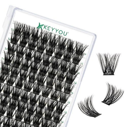 Lash Clusters 96pcs Individual Lashes Y01 C Curl 14mm Eyelash Clusters KEYYOU Volume Wispy Lash Extension Soft&Comfortable Easy DIY at Home(Y01,C-14mm)