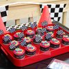 24Pcs Checkered Flag Cupcake Toppers,Glitter Race Car Cake Decorations, Black and White Racing Flags Cupcake Picks for Car Theme Party Supplies Baby Shower Kids Boys Birthday Party Supplies