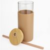 Tronco 20 oz Glass Tumbler Glass Water Bottle Straw Silicone Protective Sleeve Bamboo Lid - BPA Free -Amber