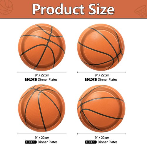 PTECDROTS 40Pcs Basketball Plates - Including 9" Basketball Birthday Party Decorations Plates Disposable Dinner Plates for Kids Basketball Fan Sports Event Basketball Party Supplies