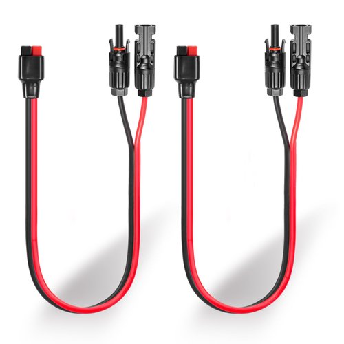 10AWG Solar Panel to Anderson Connector Cable 1FT, Solar Extension Cable Compatible with Solar Connector and Anderson Connector for Yeti Portable Power Station, Solar Powered Battery(2PCS)