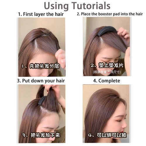 24pcs Hair Volumizing Tools and Accessories - Invisible Hair Clips, Combs, Base Sponges, False Pads, Styling Inserts for Hair Extensions (Black)