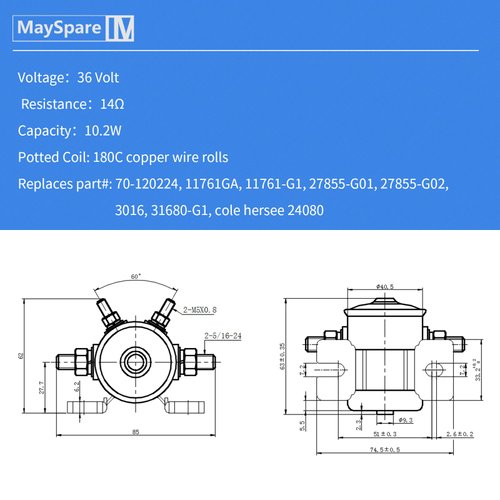 MaySpare 36 Volt Ezgo Solenoid,Continuous Duty Solenoid Relay #70 Series for EZGO Electric Golf Cart with Upgrade Mount Bracket,OEM # 27855G01 11761G1 27855G02 31680G1 3016