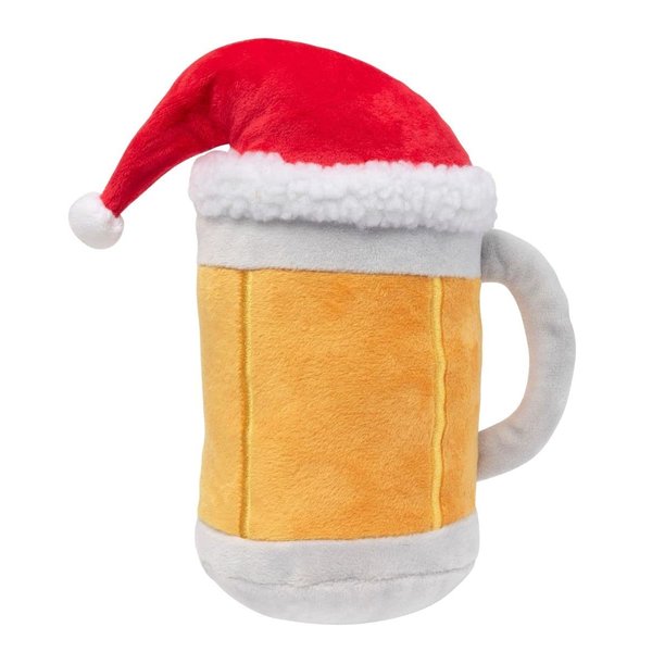 Fuzzyard Christmas Beer Mug with Santa Hat Plush Dog Toy for All Breed Sizes