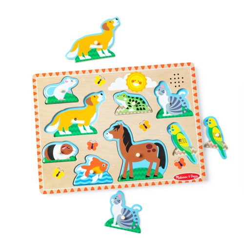 Melissa & Doug Pets Sound Puzzle - Wooden Peg Puzzle With Sound Effects (8 pcs) - Chunky Baby Puzzle, Animal Sounds Puzzles For Toddlers And Preschoolers Ages 2+