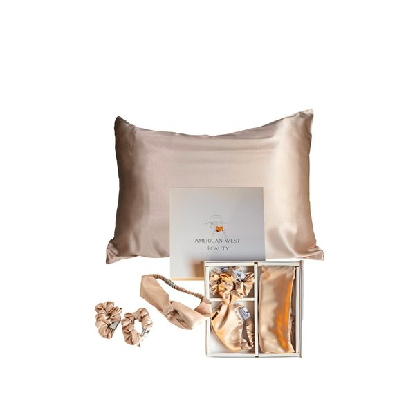 American West Beauty: Satin Pillowcase Set. Pillowcase for Hair. Silky Satin Set with Pillowcase, scrunchies and Headband. Light Pink. Standard Size Pillowcase. 4 Pieces. Gift Set.